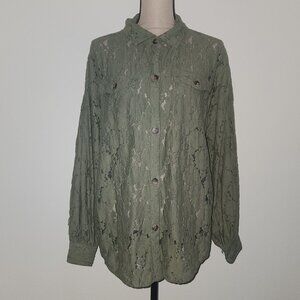 Shyanne Women's Lace Fringe Button Down Shacket – Size M 💚✨